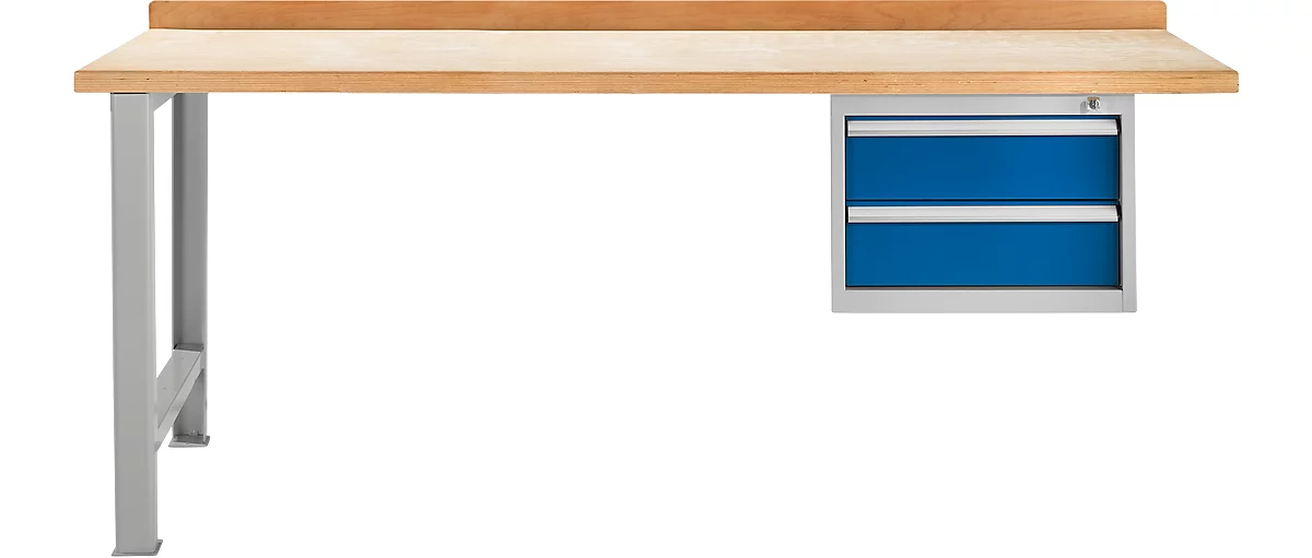 Banco de trabajo modular Schäfer Shop Select, unidad adicional, tablero multiplex de haya, hasta 500 kg, An 2000 x Pr 700 x Al 840 mm, azul genciana ral 5010