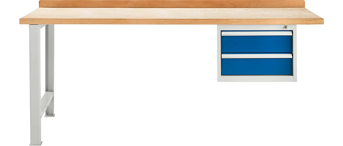 Banco de trabajo modular Schäfer Shop Select, unidad adicional, tablero multiplex de haya, hasta 500 kg, An 2000 x Pr 700 x Al 840 mm, azul genciana ral 5010