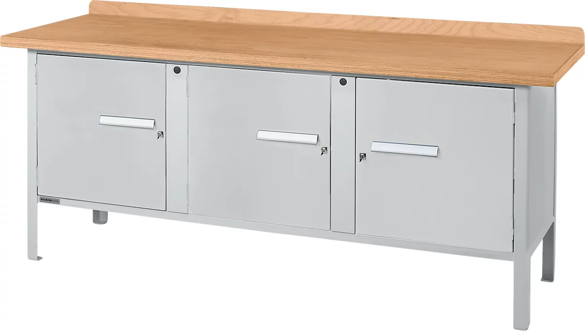 Banco de trabajo tipo caja Schäfer Shop Select PW 200-3, tablero multiplex de haya, hasta 750 kg, An 2000 x Pr 700 x Al 840 mm, aluminio blanco