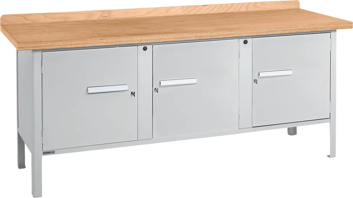 Banco de trabajo tipo caja Schäfer Shop Select PW 200-3, tablero multiplex de haya, hasta 750 kg, An 2000 x Pr 700 x Al 840 mm, aluminio blanco