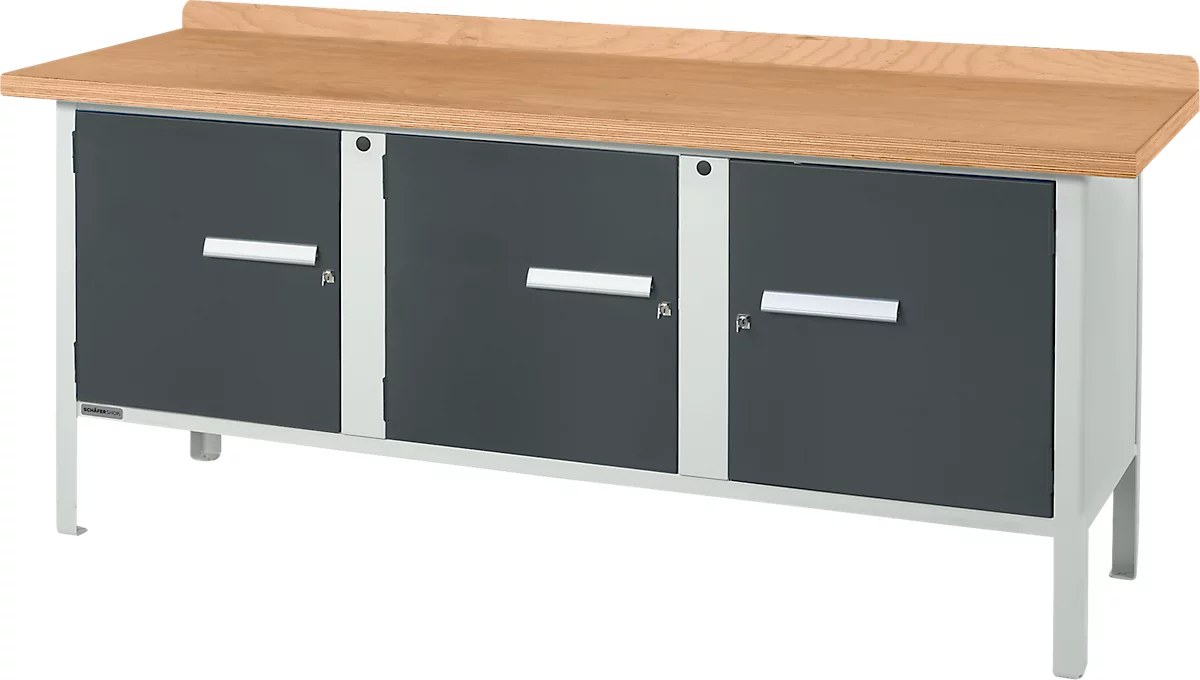 Banco de trabajo tipo caja Schäfer Shop Select PW 200-3, tablero multiplex de haya, hasta 750 kg, An 2000 x Pr 700 x Al 840 mm, antracita