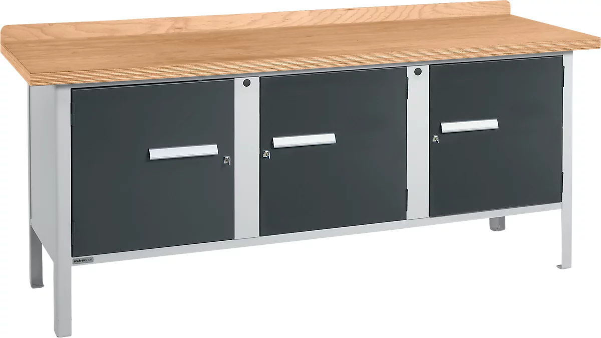 Banco de trabajo tipo caja Schäfer Shop Select PW 200-3, tablero multiplex de haya, hasta 750 kg, An 2000 x Pr 700 x Al 840 mm, antracita