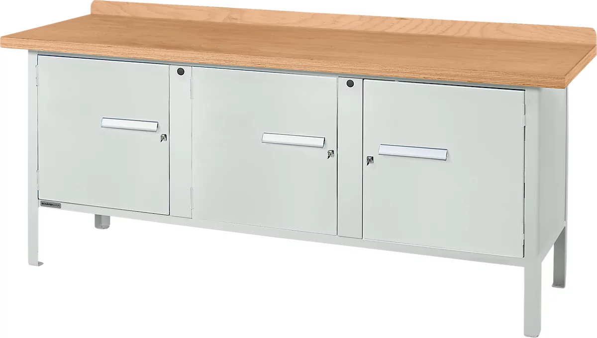 Banco de trabajo tipo caja Schäfer Shop Select PW 200-3, tablero multiplex de haya, hasta 750 kg, An 2000 x Pr 700 x Al 840 mm, gris claro