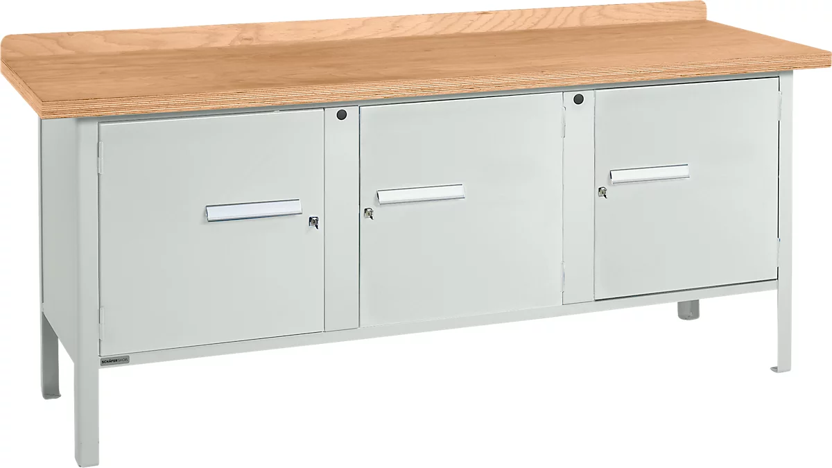 Banco de trabajo tipo caja Schäfer Shop Select PW 200-3, tablero multiplex de haya, hasta 750 kg, An 2000 x Pr 700 x Al 840 mm, gris claro