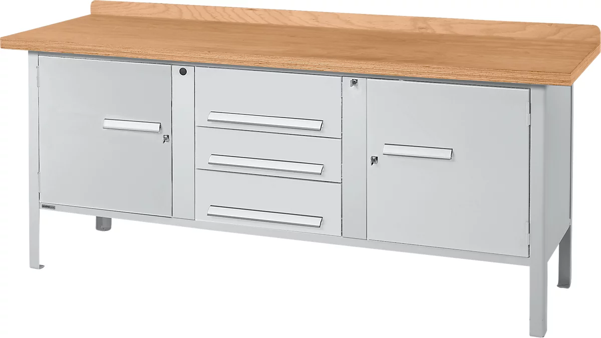 Banco de trabajo tipo caja Schäfer Shop Select PW 200-4, tablero multiplex de haya, hasta 750 kg, ancho 2000 x fondo 700 x alto 840 mm, aluminio blanco