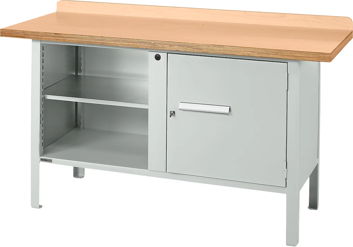Banco de trabajo tipo caja Schäfer Shop Select PWi 150-1, tablero multiplex de haya, hasta 750 kg, An 1500 x Pr 700 x Al 840 mm, gris claro