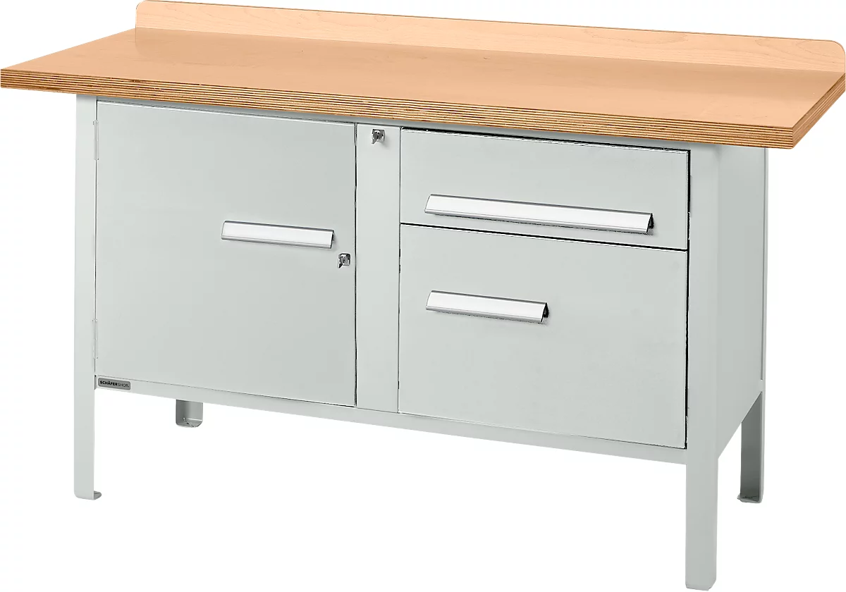 Banco de trabajo tipo caja Schäfer Shop Select PWi 150-3, tablero multiplex de haya, hasta 750 kg, An 1500 x Pr 700 x Al 840 mm, gris claro