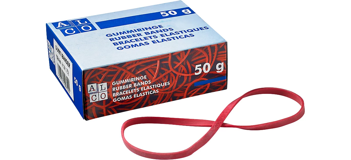 Bandas de goma, rojo, 150 x 4 mm, 50 g