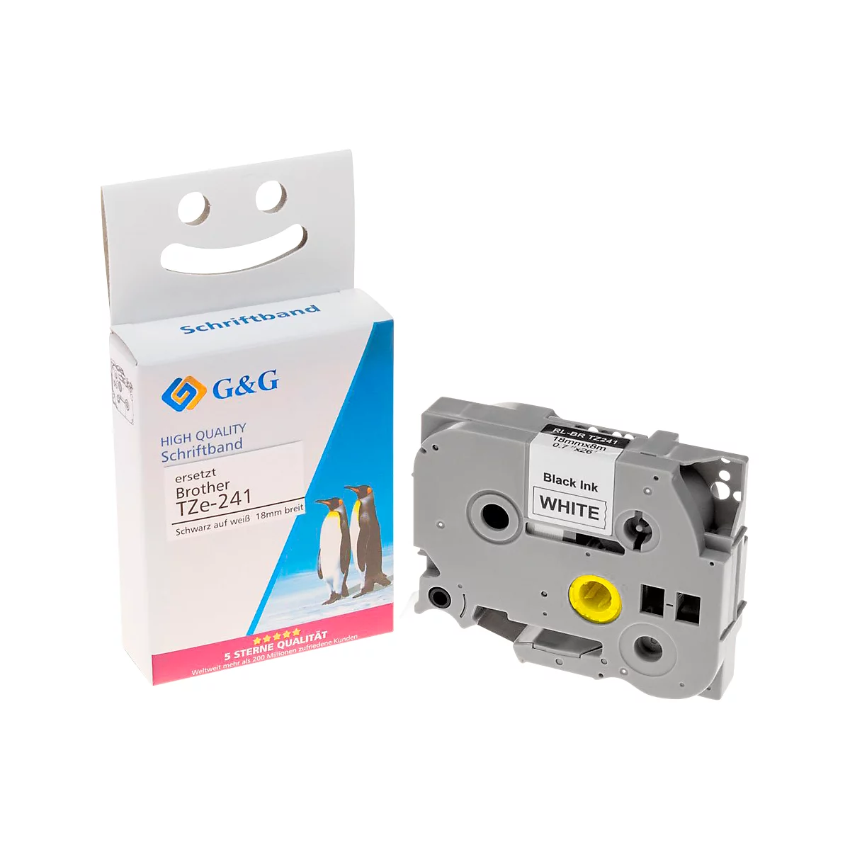 Bande d'écriture compatible avec la bande de marquage Brother TZe-241, autocollante, blanc/noir, plastifiée, L 8 m x l 18 mm