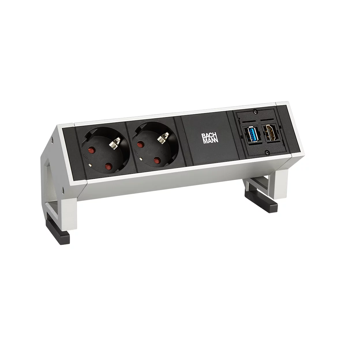 Bandeau de prises DESK 2, 2x Schuko, 1x HDMI 2.0, 1x USB 3.0, câble d'appareil 3 m, y compris les supports de fixation, L 197 x P 70 x H 90 mm