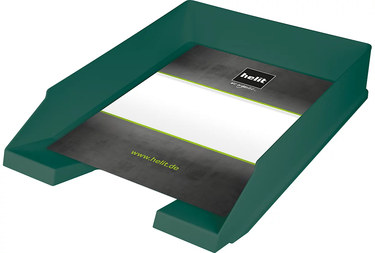 Bandeja de cartas Helit The Green Staff, para formato A4-C4, apilable con desplazamiento, plástico reciclado, verde, 5 unidades