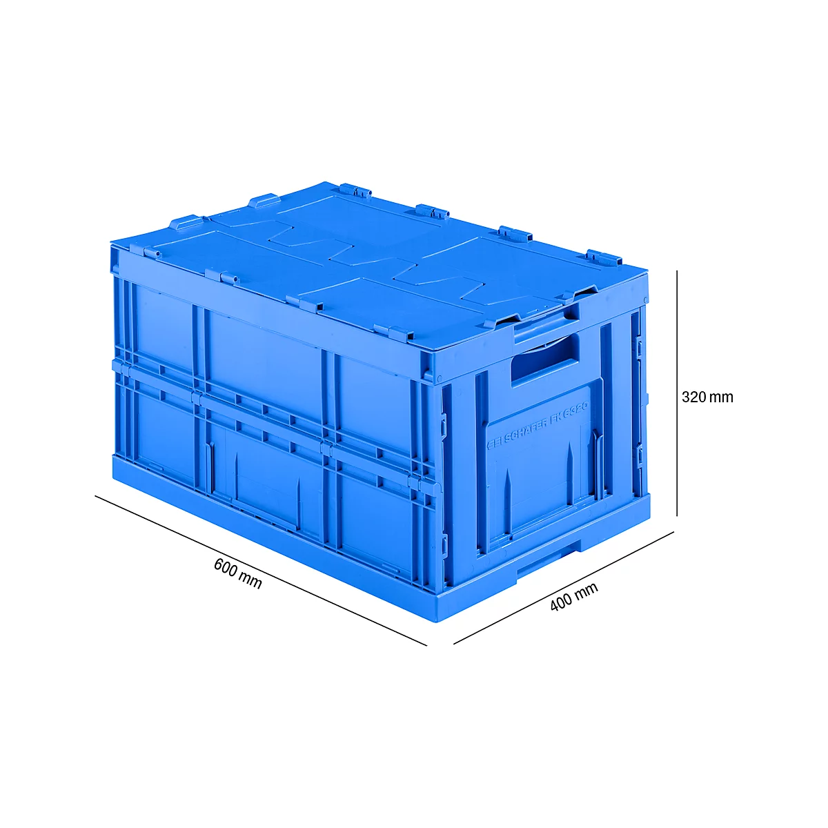 Bandeja europea plegable FK E-D-6320-2, L 600 x A 400 x A 320 mm, 64 L, con tapa, azul