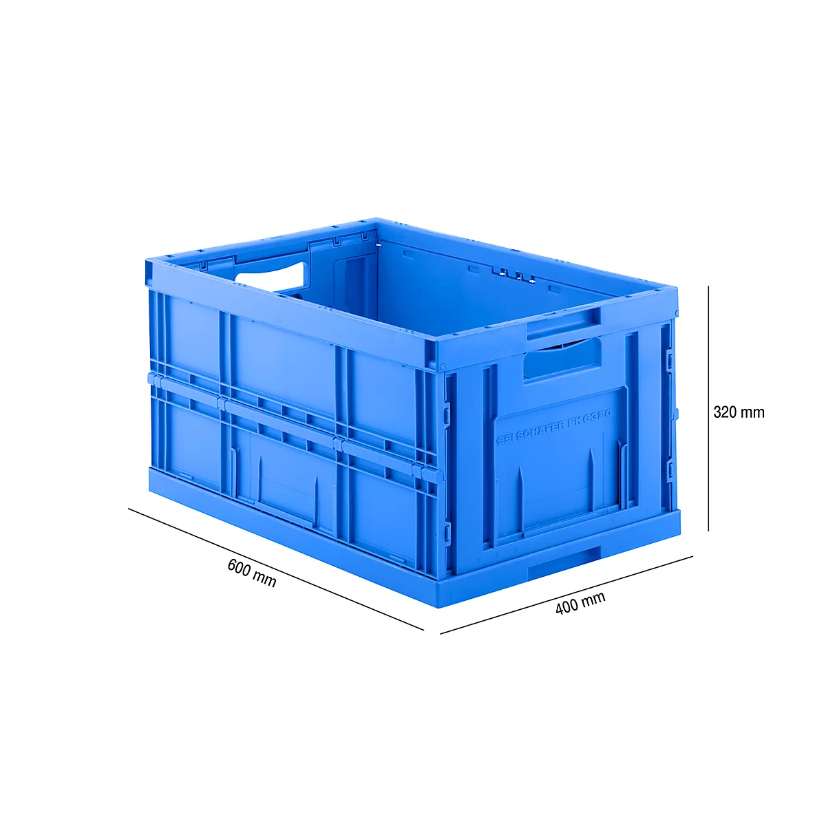 Bandeja europea plegable FK E-D-6320-2, L 600 x A 400 x A 320 mm, 64 L, sin tapa, azul