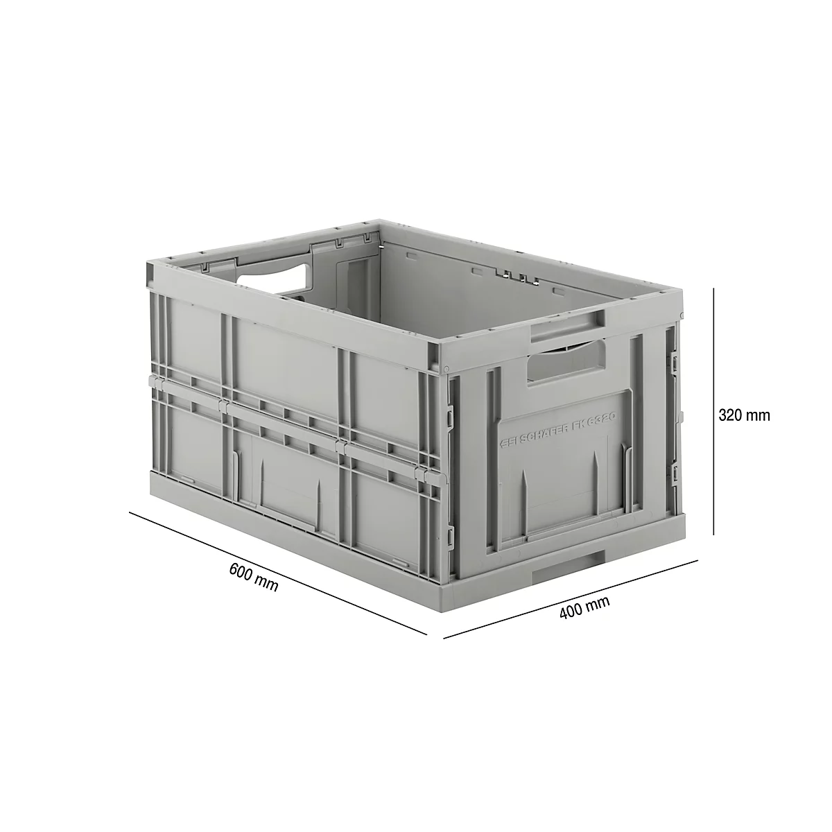 Bandeja europea plegable FK E-D-6320-2, L 600 x A 400 x A 320 mm, 64 L, sin tapa, gris