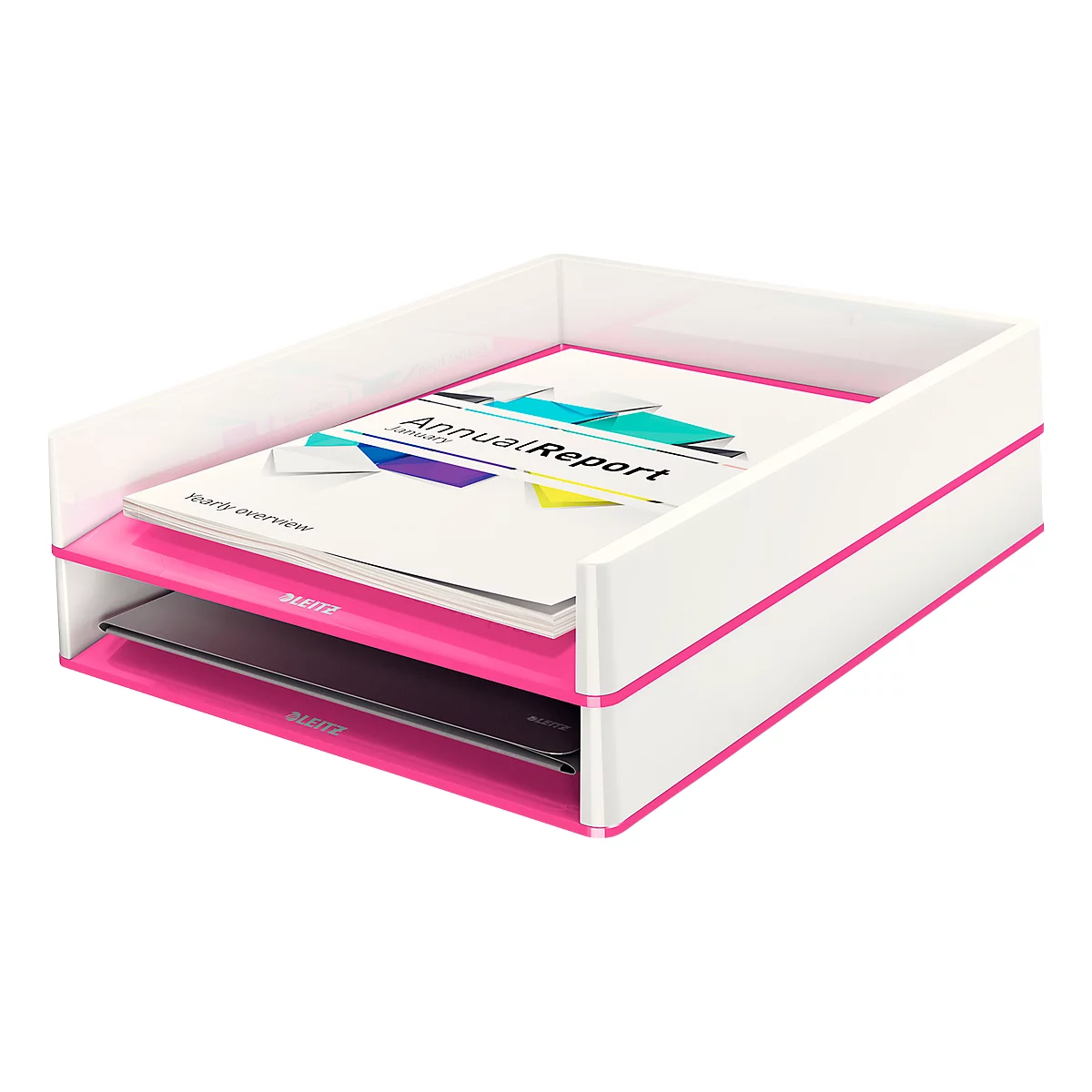 Bandeja para documentos LEITZ® WOW Duo Color, DIN A4, blanco/fucsia