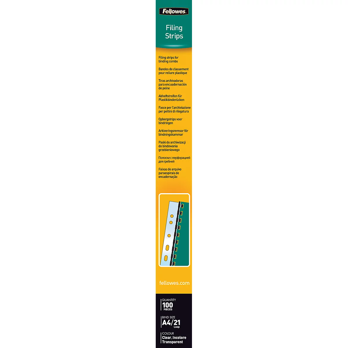 Bandes de classement Fellowes, format A4, pour reliures plastiques, 100 p.