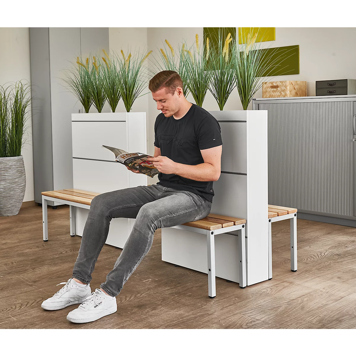 Bank voor kleedkamers Schäfer Shop Select - B 1995 x D 310 x H 415 mm - lichtgrijs