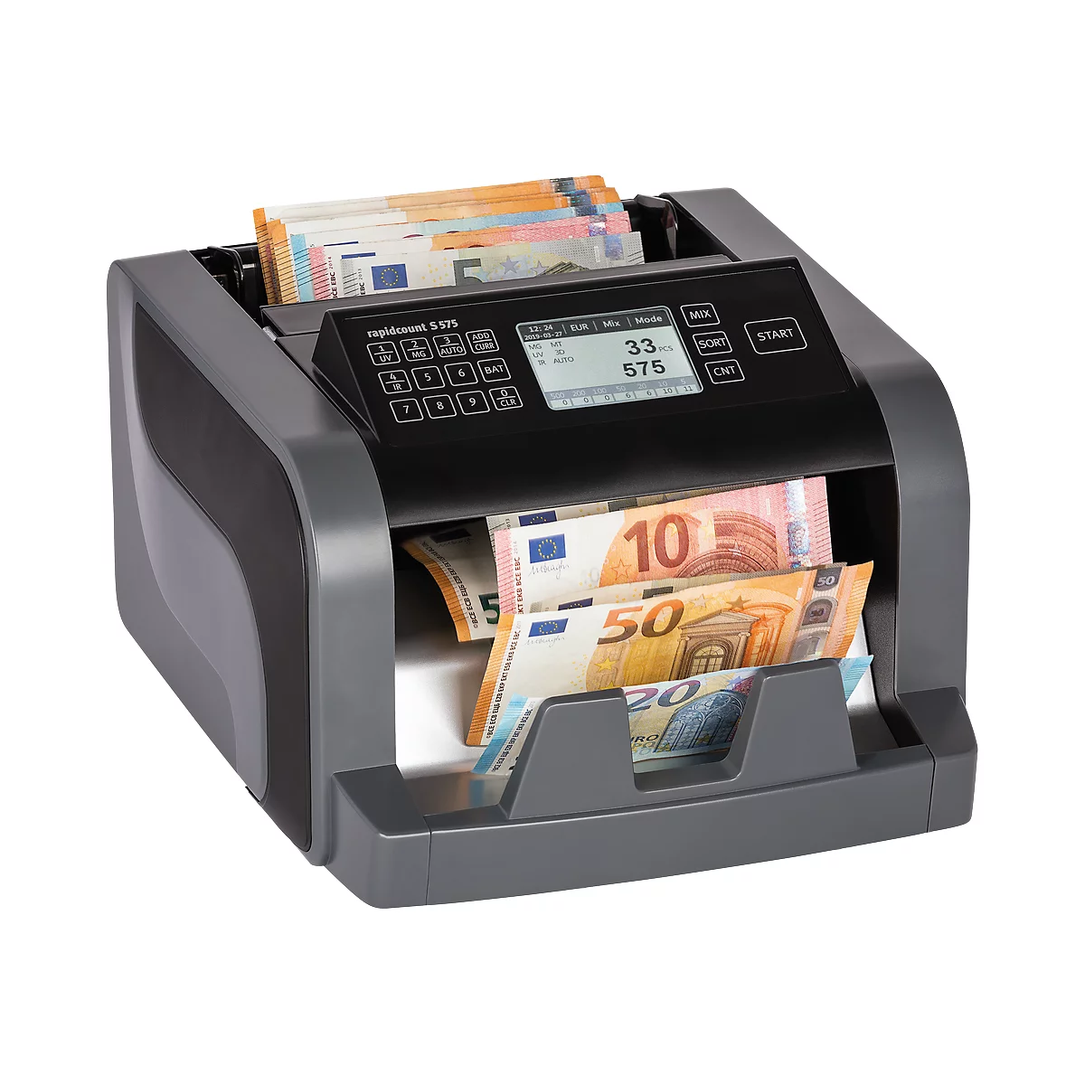 Bankbiljetteller Rapidcount S 575, f. EURO-biljetten, stuk- en waardetellers, authenticiteitscontrole