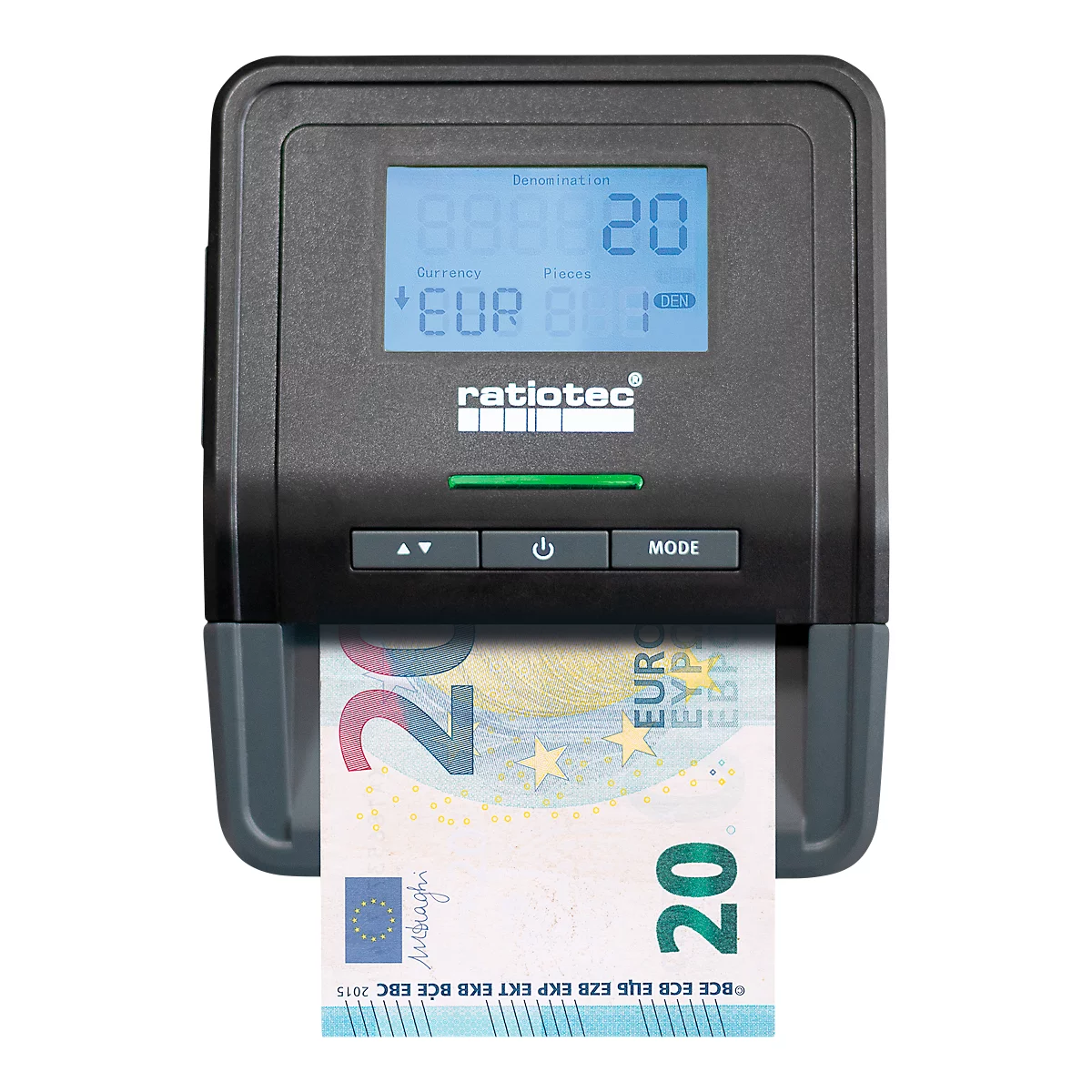 Bankbiljetten validator ratiotec Smart Protect Plus, ECB standaard, IR/MG/MT/SD, 3 valuta's, LC-display &amp; waarschuwingssignaal, telfunctie, USB/microSD, zwart
