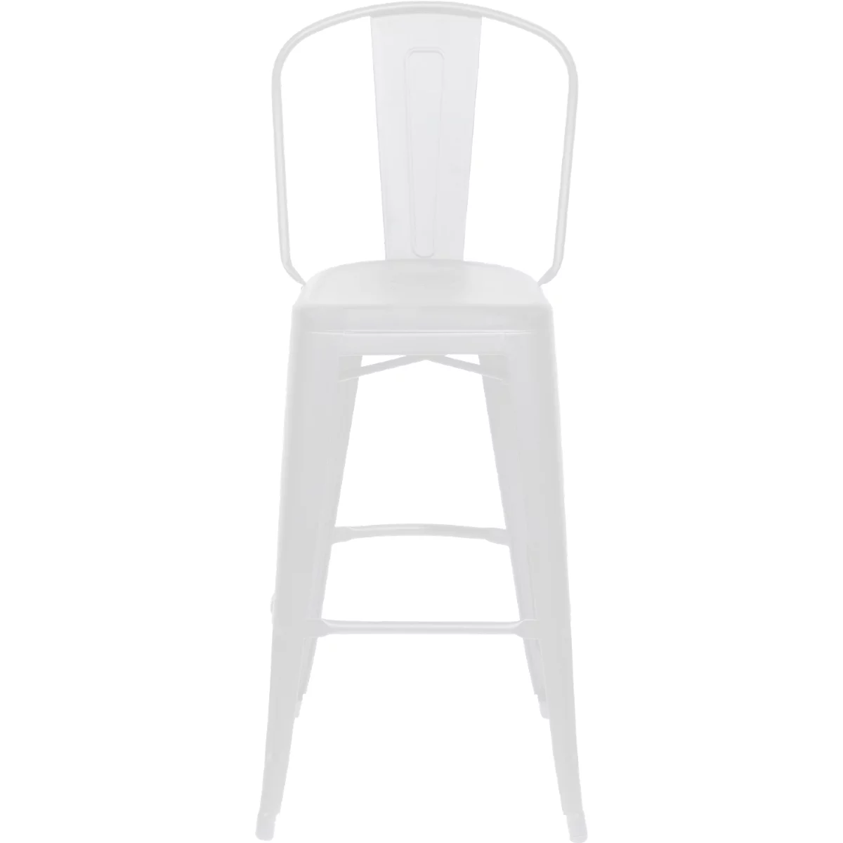 White metal bar stool, backrest and footrest.