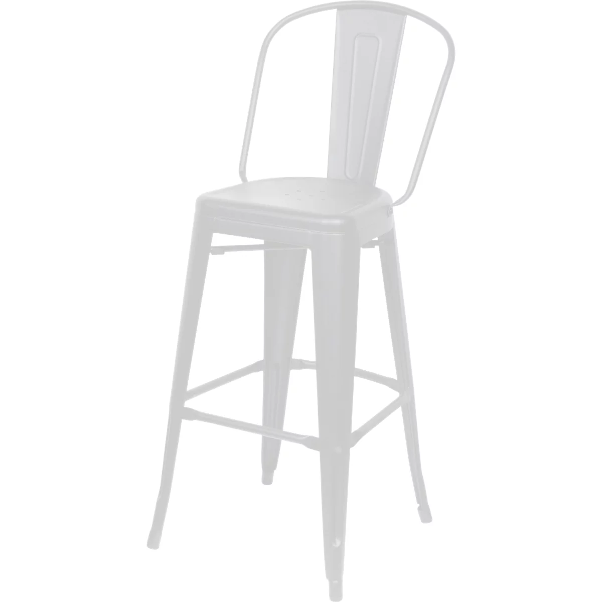 White metal bar stool, straight lines, high seat.