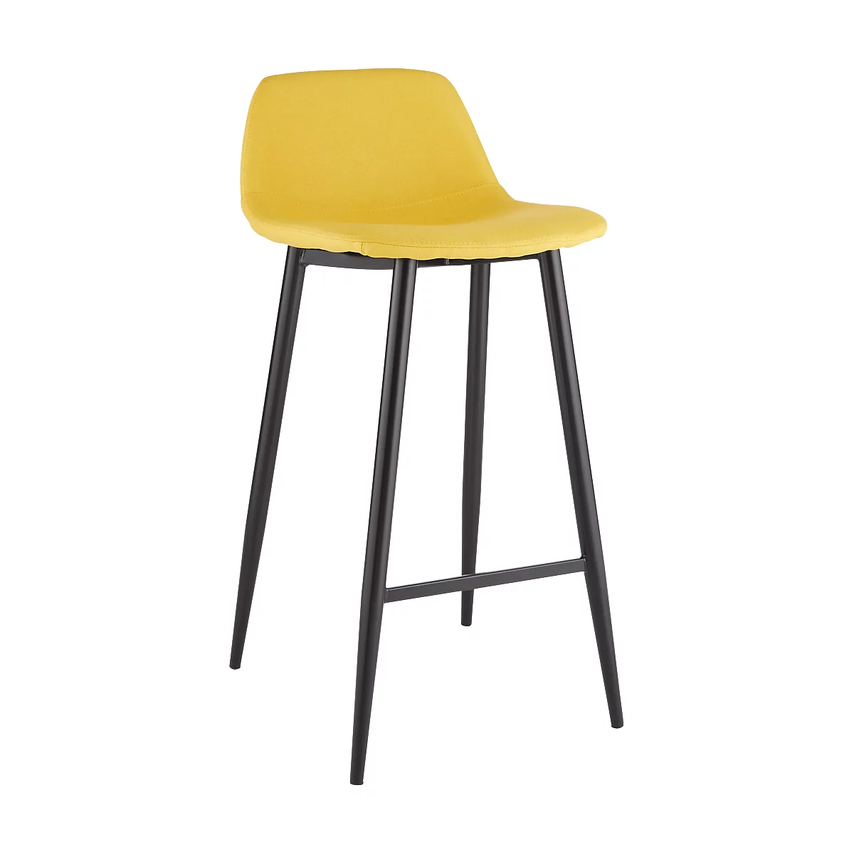 Yellow bar stool with black frame, front view.