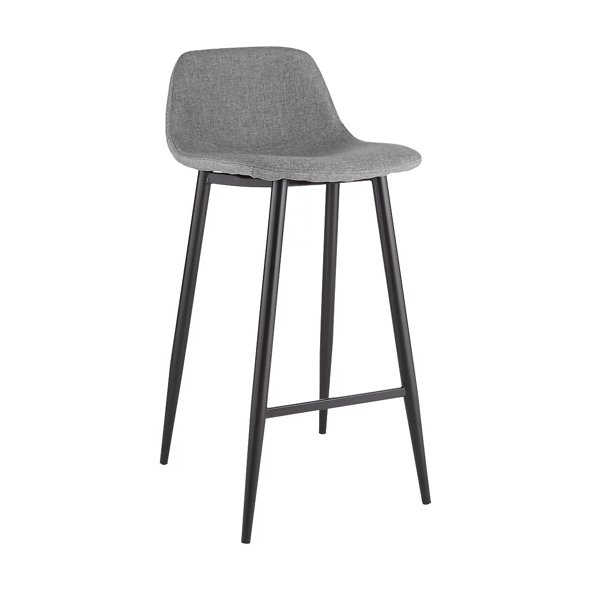Grey bar stool with a black frame, high backrest, and four legs.