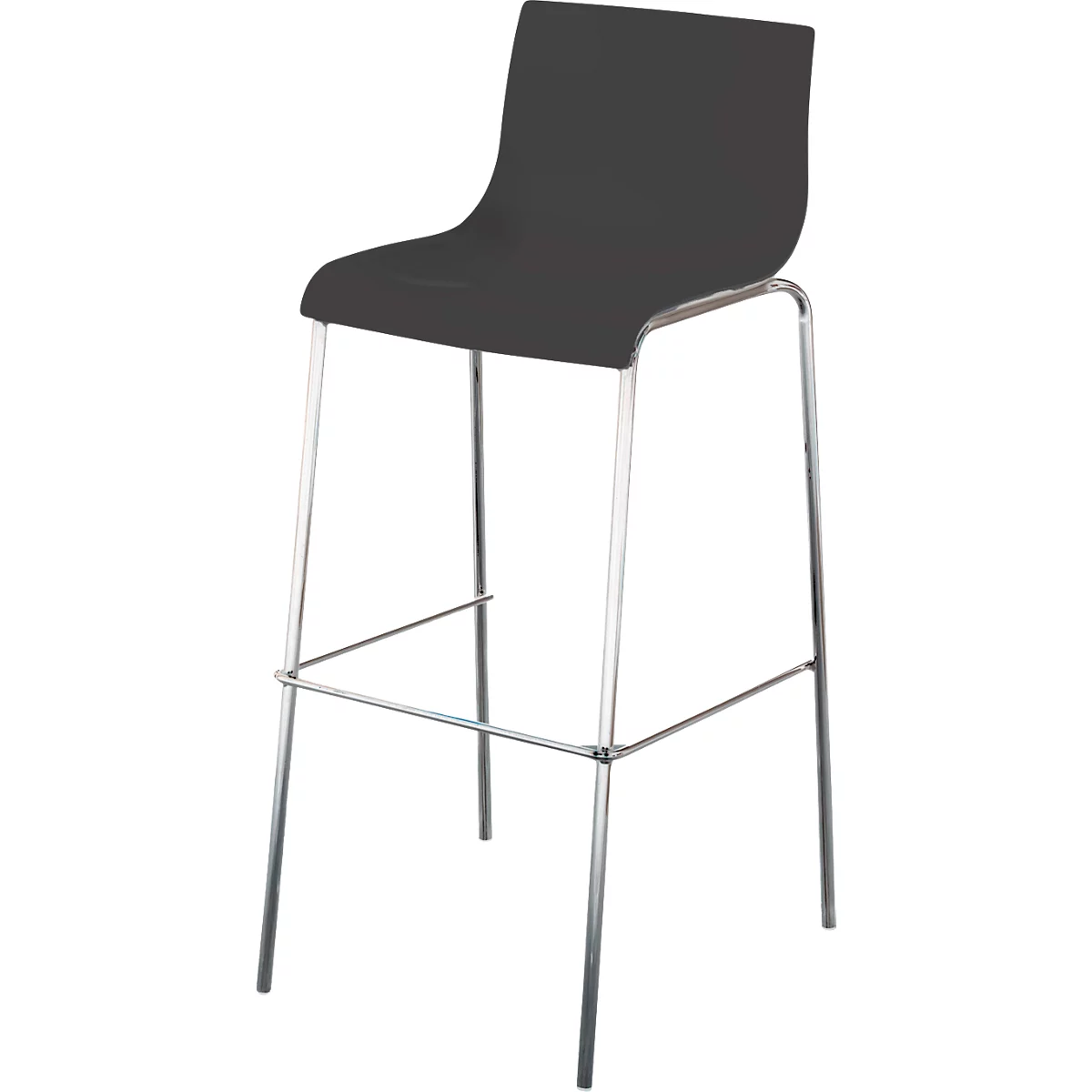 Barhocker Paperflow HARPER, Rückenlehne, stapelbar, B 390 x T 320 x H 760 mm, Polypropylen und verchromter Stahl, schwarz, 2 Stück