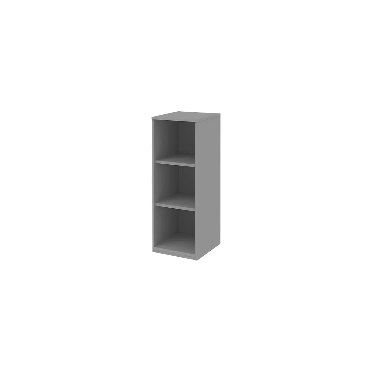 BARI boekenkast, 3 OH, 2 legborden, spaanplaat, B 427 x D 430 x H 1117 mm, middengrijs.
