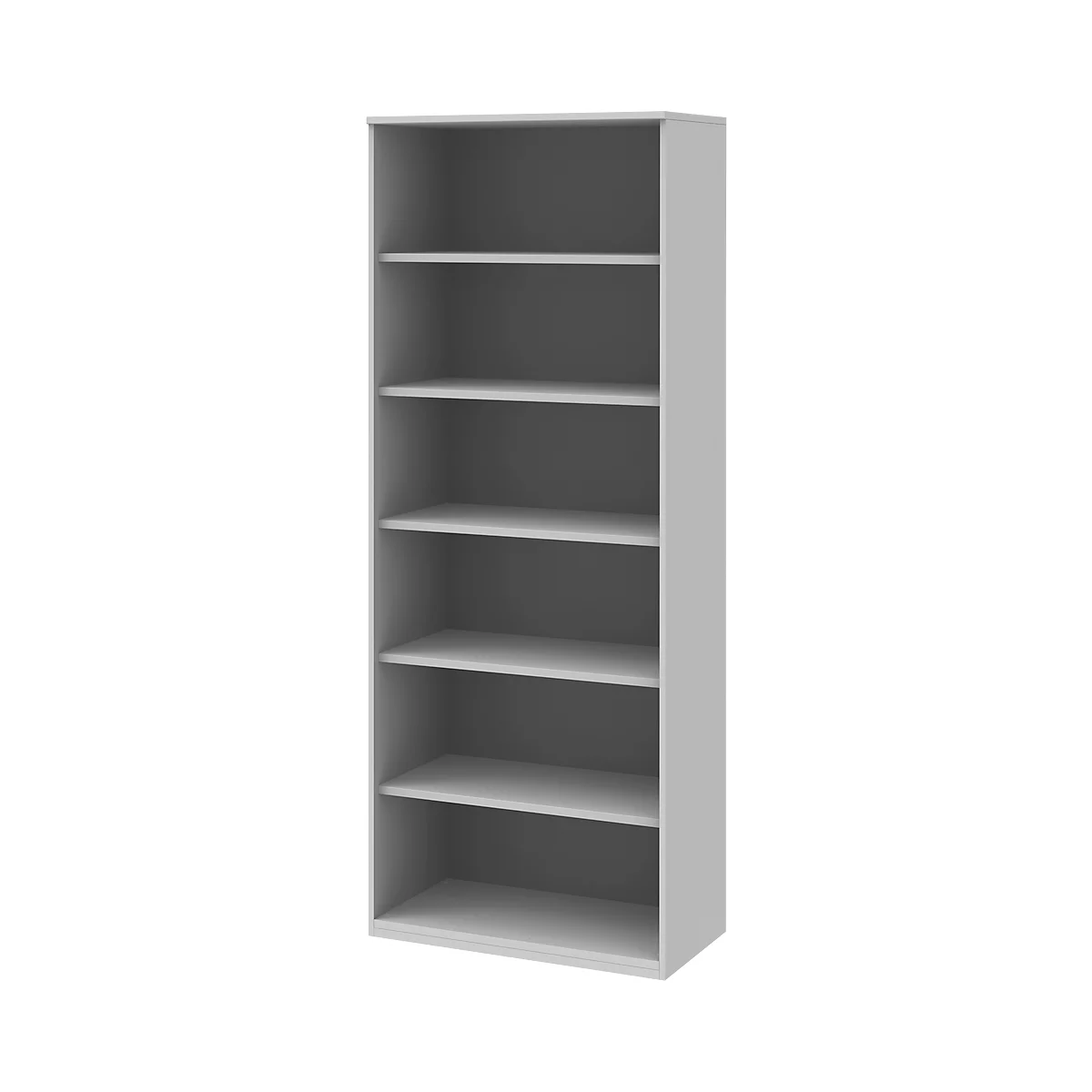 BARI boekenkast, 6 OH, 5 legborden, spaanplaat, B 800 x D 430 x H 2174 mm, lichtgrijs