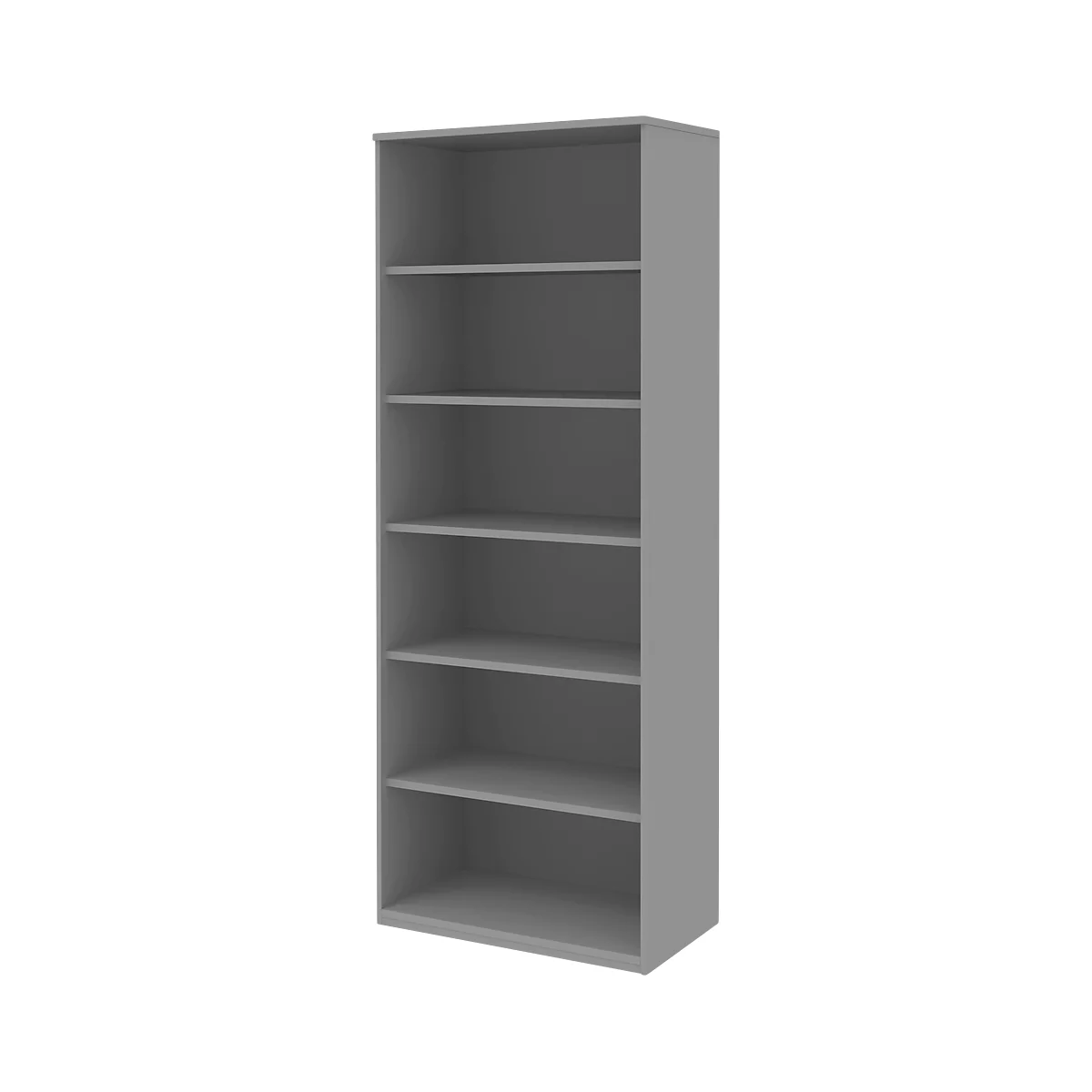 BARI boekenkast, 6 OH, 5 legborden, spaanplaat, B 800 x D 430 x H 2174 mm, middengrijs