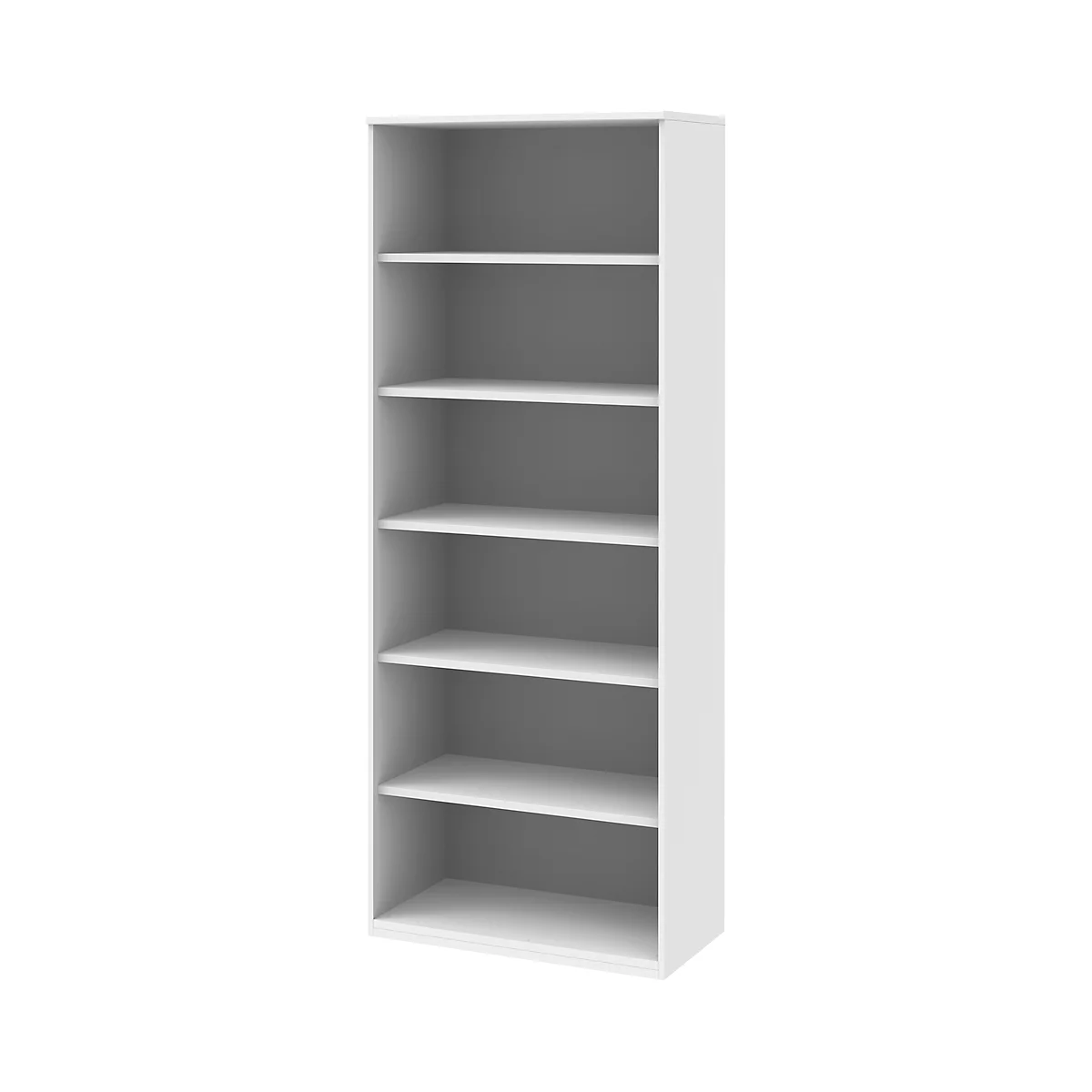 BARI boekenkast, 6 OH, 5 legborden, spaanplaat, B 800 x D 430 x H 2174 mm, wit