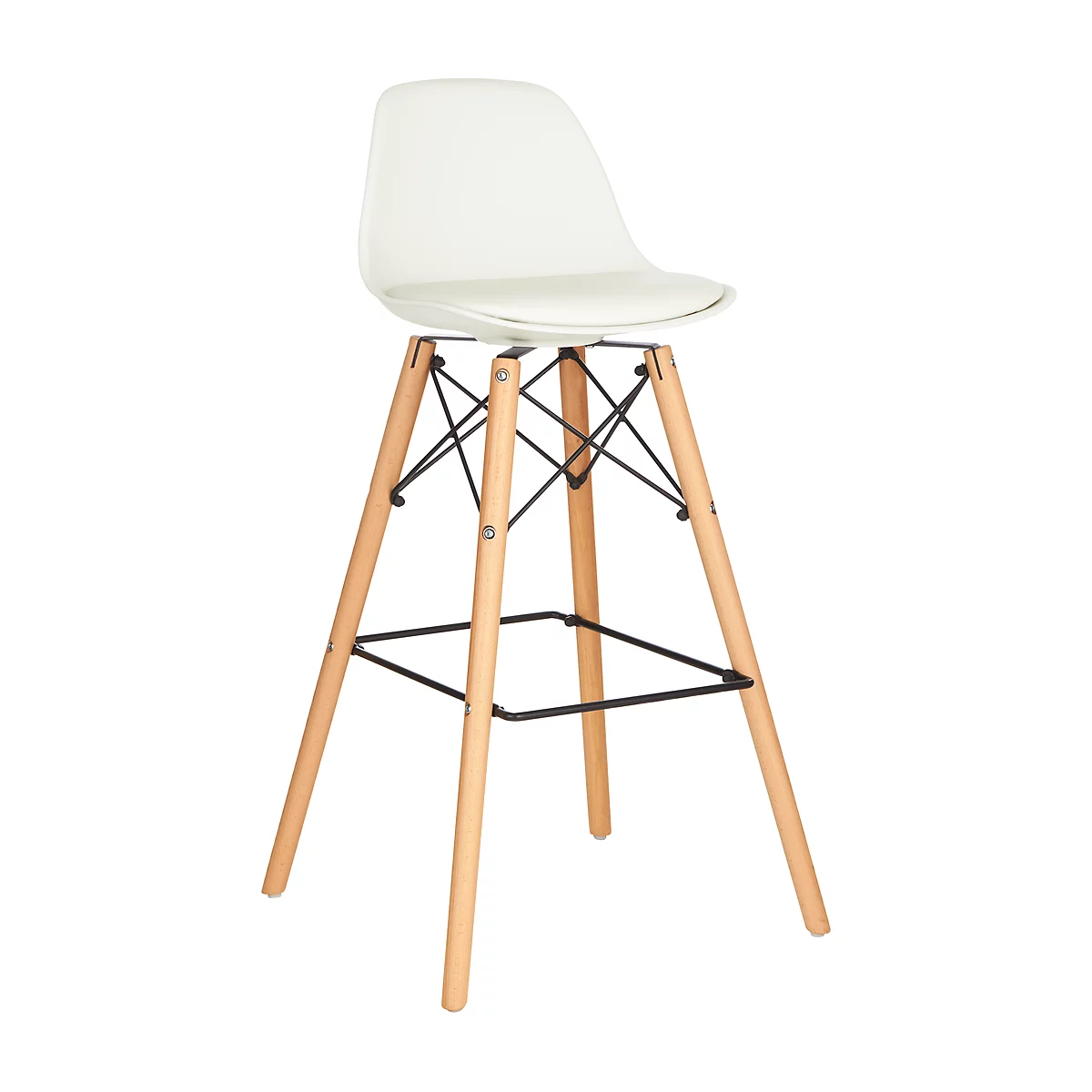 Barkruk STEELWOOD, kunststof, met houten poten, zitkussen, zithoogte 740 mm, 2 stuks, wit