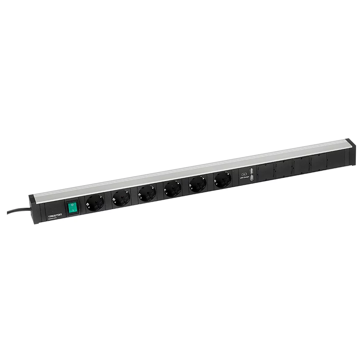 Barre d'énergie 836/1 pour tables de travail Treston, 6 prises, 1x interrupteur, 2x USB type A