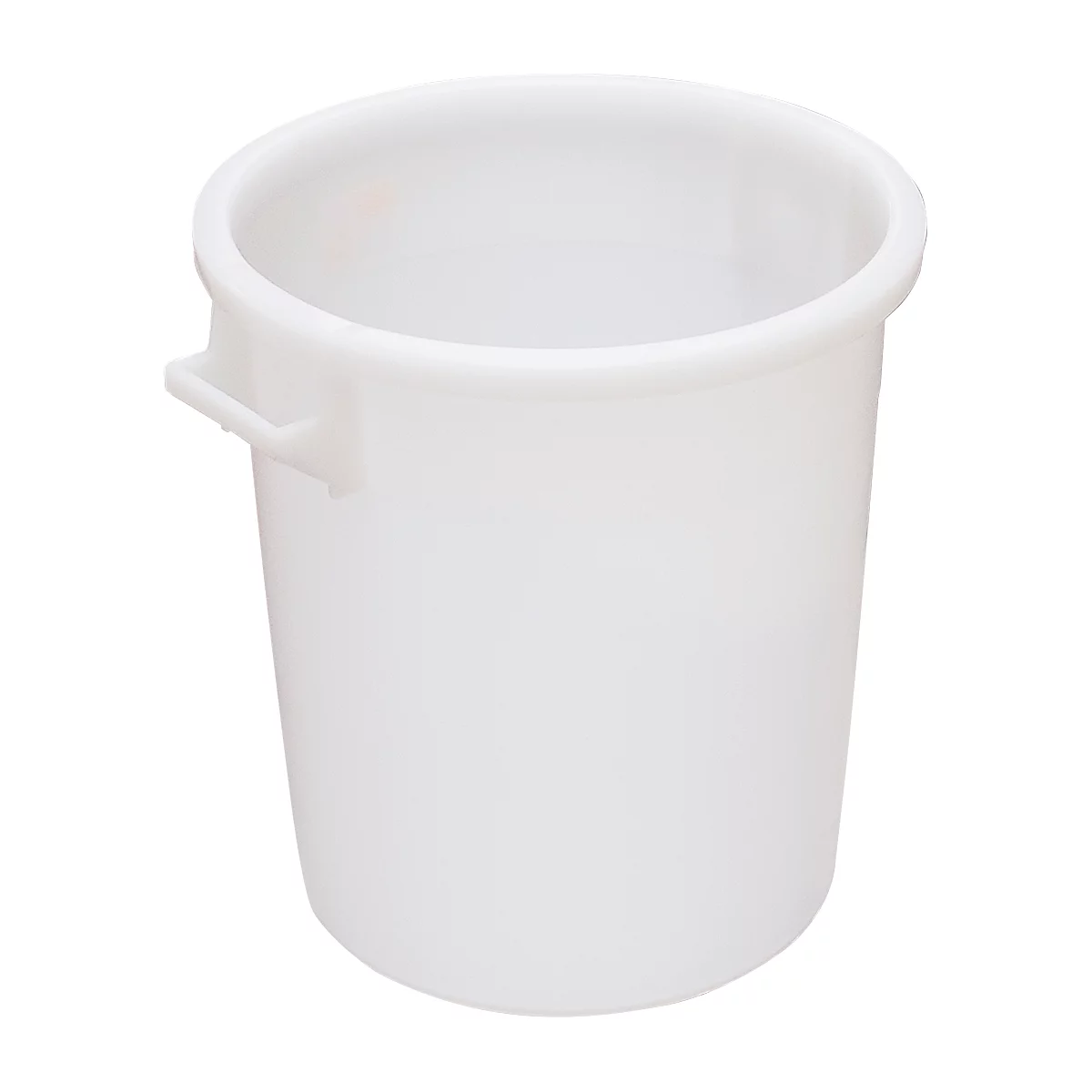White cylindrical bucket with two handles.