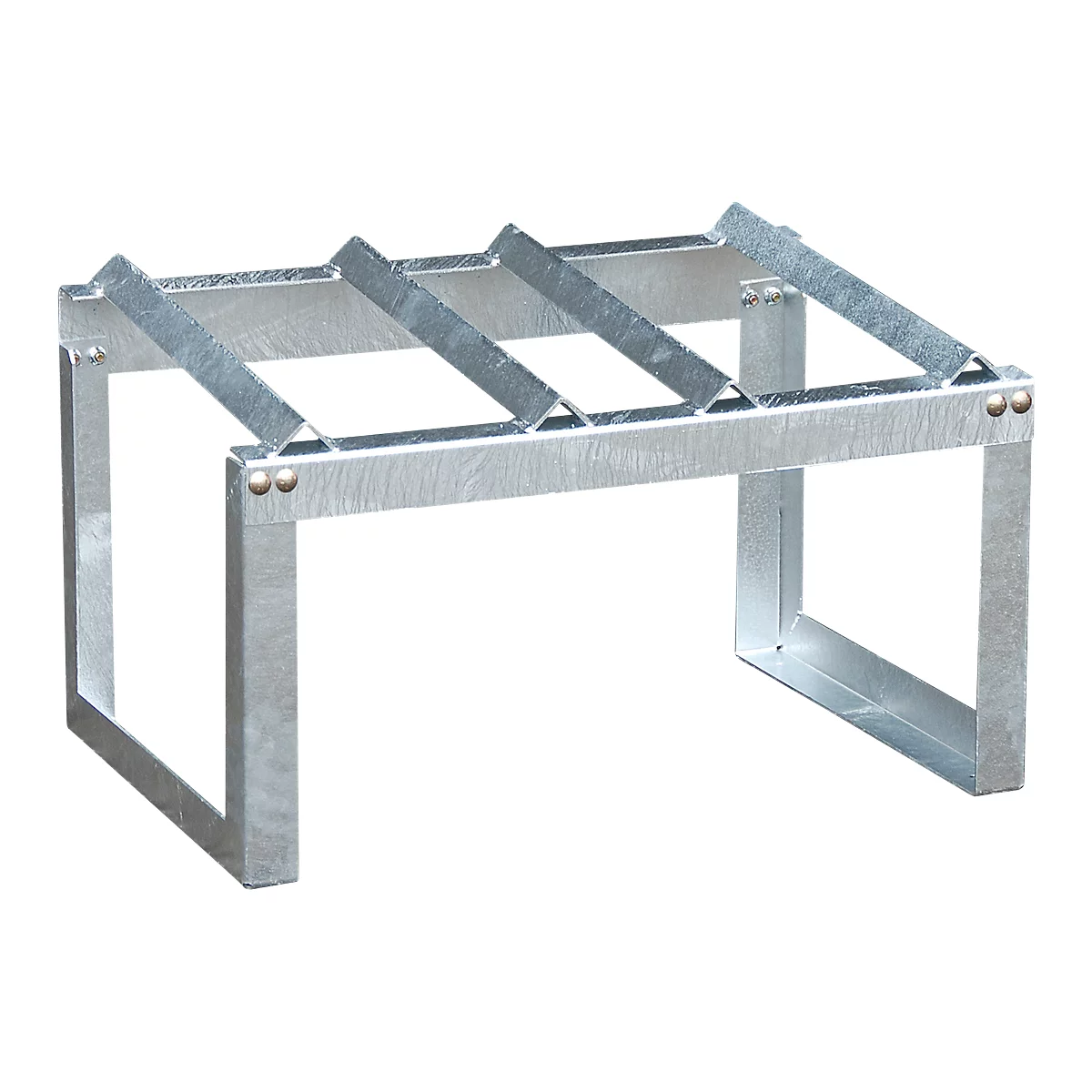 Metal frame, gray, angular shape with crossbars.