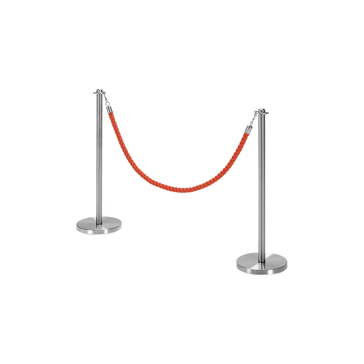 Two silver stanchions with red rope barrier.