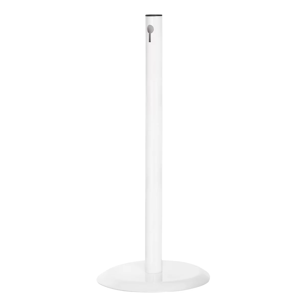 White minimalist paper towel holder with round base and column.