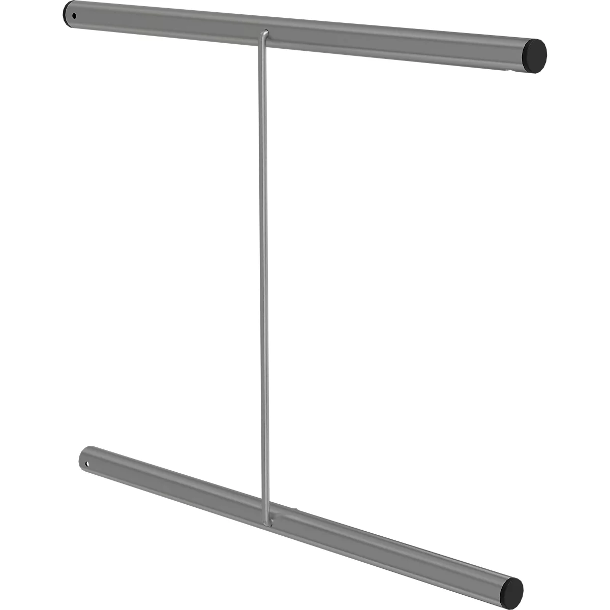 Cadre en métal gris avec deux barres horizontales et une barre verticale au milieu.