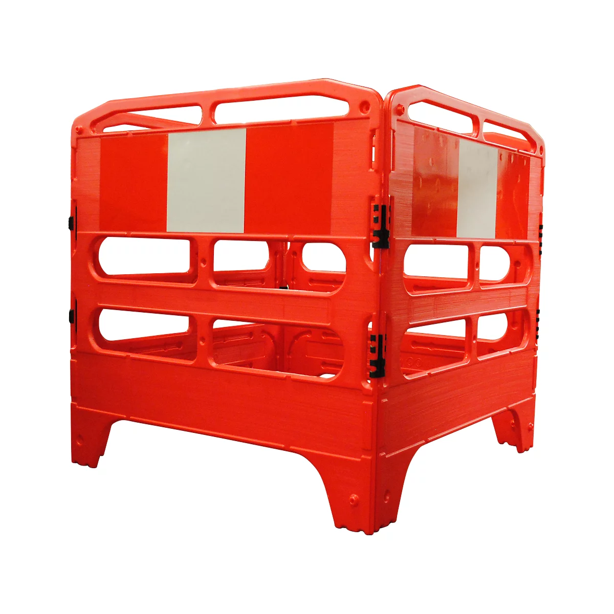 Barrière de sécurité plastique recyclé, orange, avec bandes réfléchissantes, 4 éléments de l. 1000 x H 1000 mm