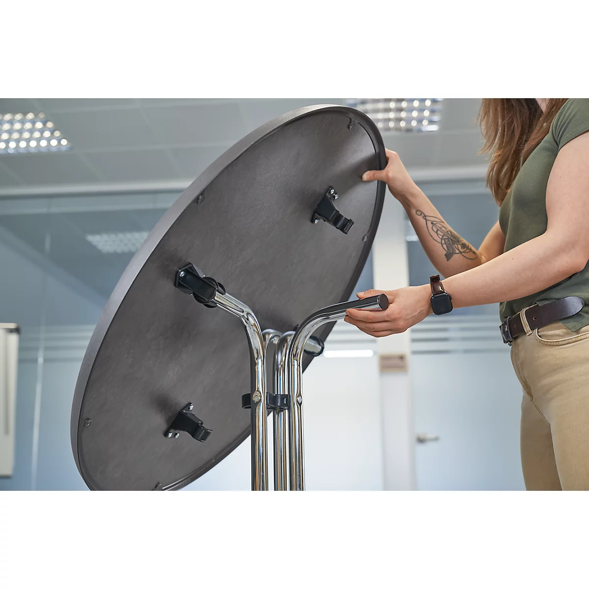 Bartafel Quickstep - Ø 850 x H 1100 mm - bestand tegen desinfectiemiddelen - pizarra grijs - chromen frame
