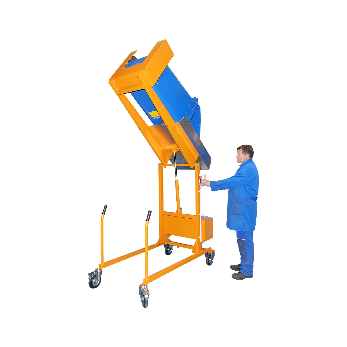 Basculeur élevateur mobile de poubelles MKS-F, electro hydolique 12 V, orange RAL 2000