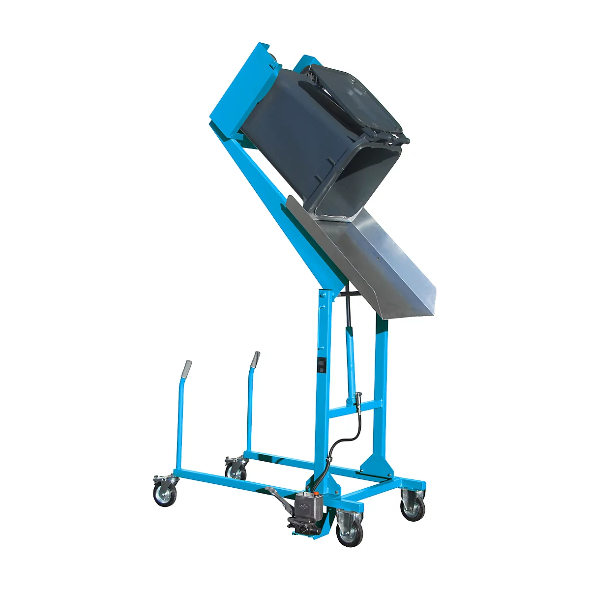 Basculeur élevateur mobile de poubelles MKS-F, pompe à pied, bleu RAL 5012