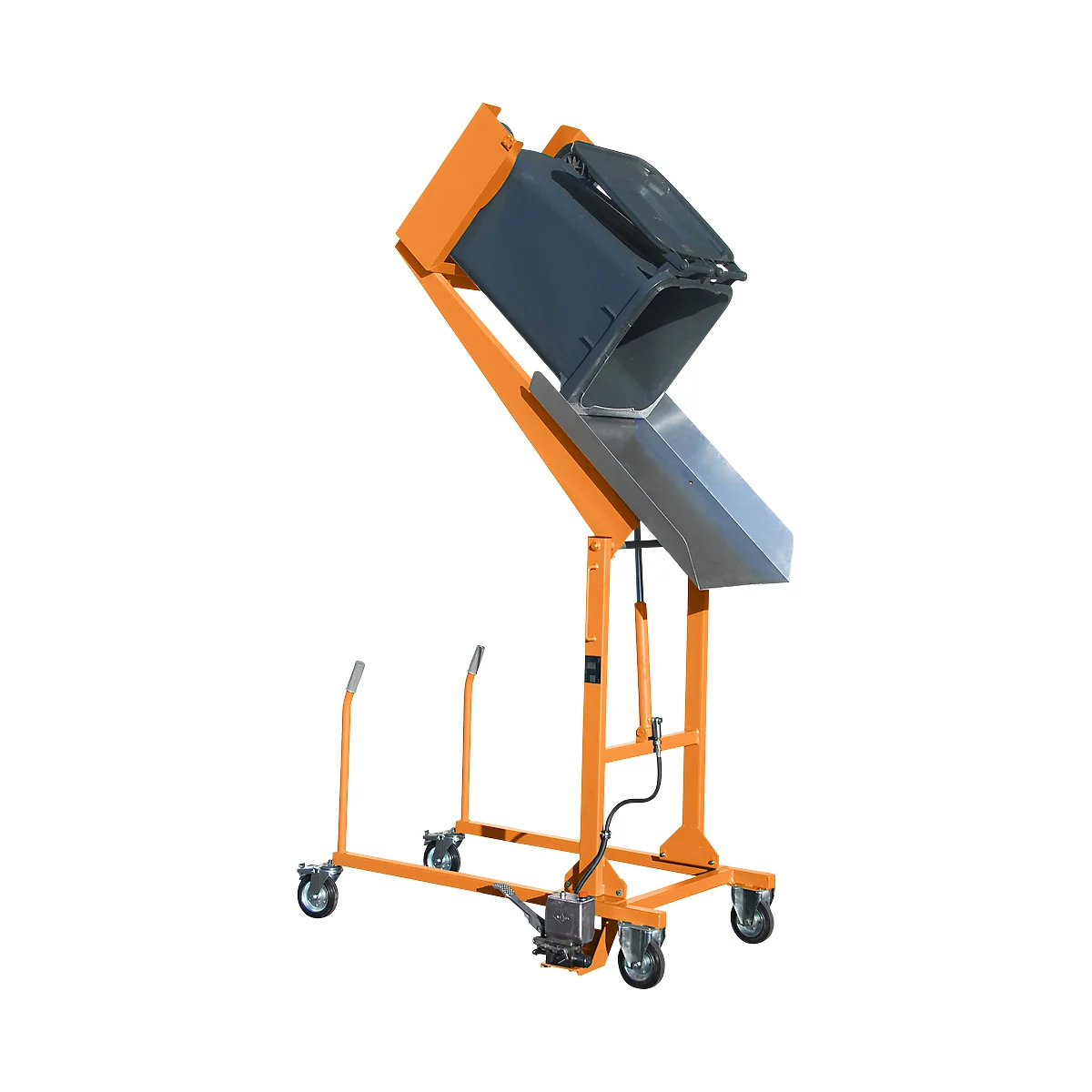 Basculeur élevateur mobile de poubelles MKS-F, pompe à pied, orange RAL 2000