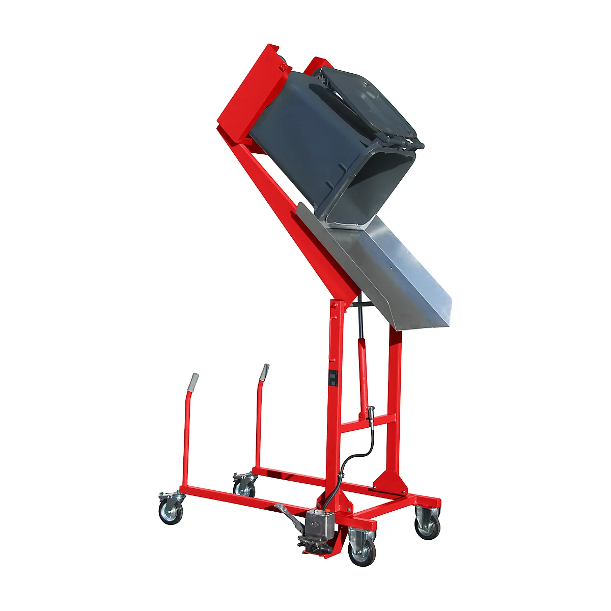 Basculeur élevateur mobile de poubelles MKS-F, pompe à pied, rouge RAL 3000
