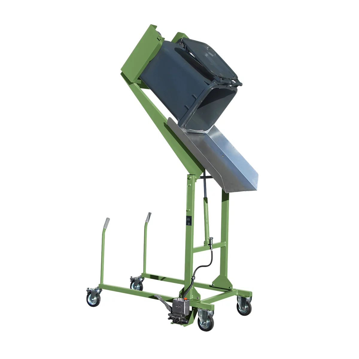 Basculeur élevateur mobile de poubelles MKS-F, pompe à pied, vert RAL 6011