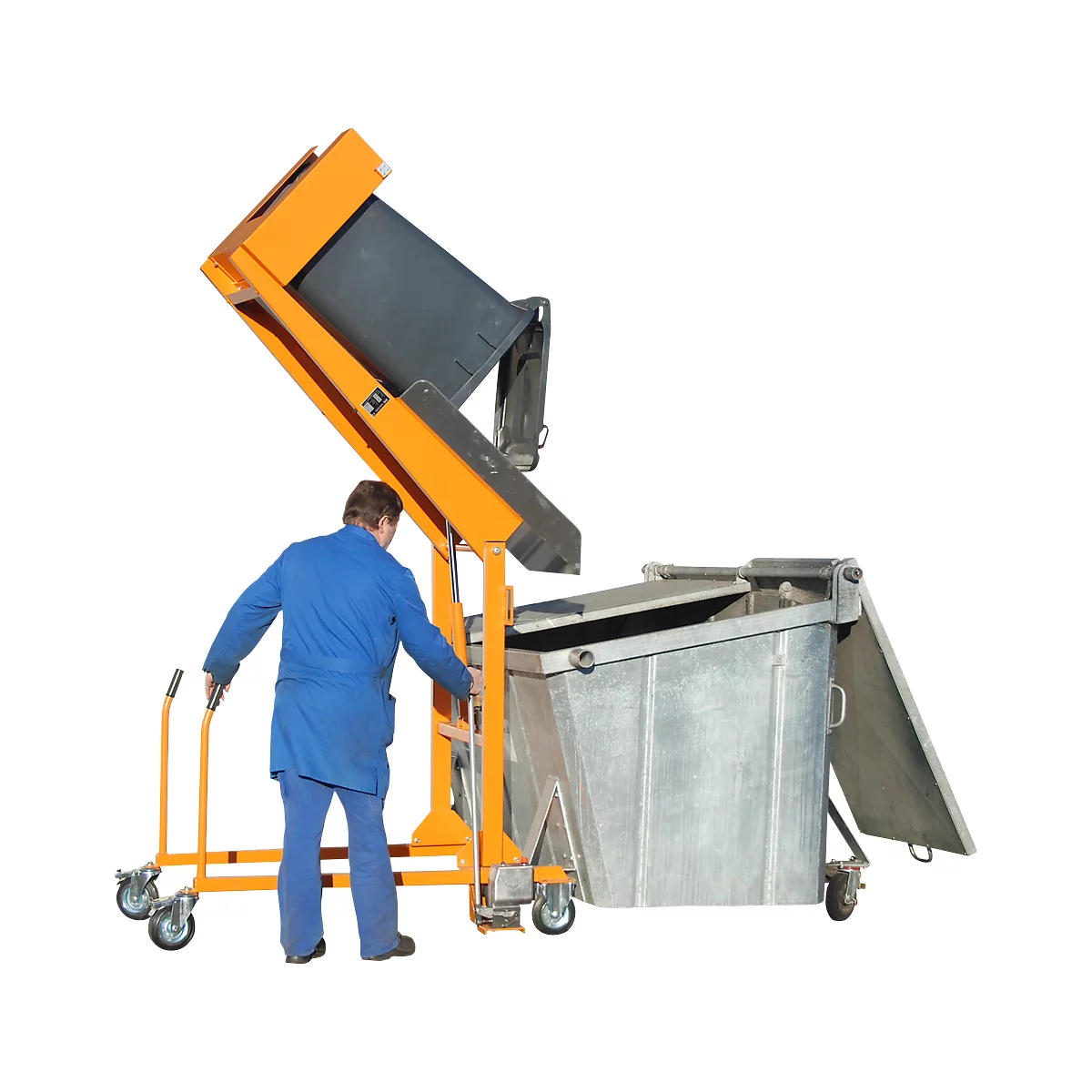 Basculeur élevateur mobile de poubelles MKS-H, pompe manuelle, orange RAL 2000