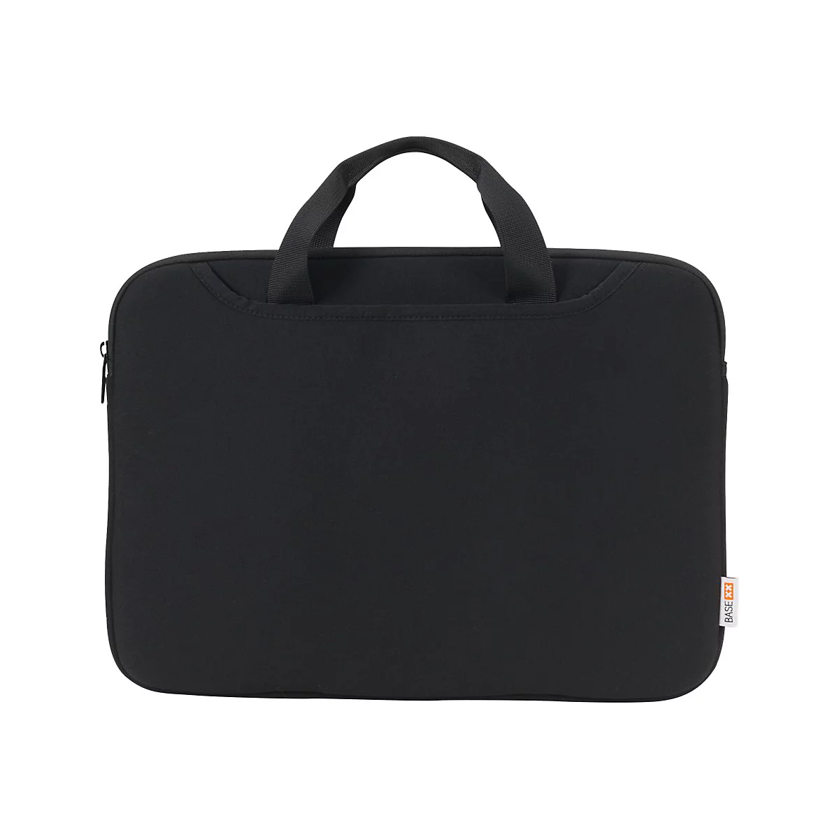 Schwarze Laptoptasche mit Tragegriff. Auf der Seite ist der Schriftzug "BASE XX" zu sehen.
