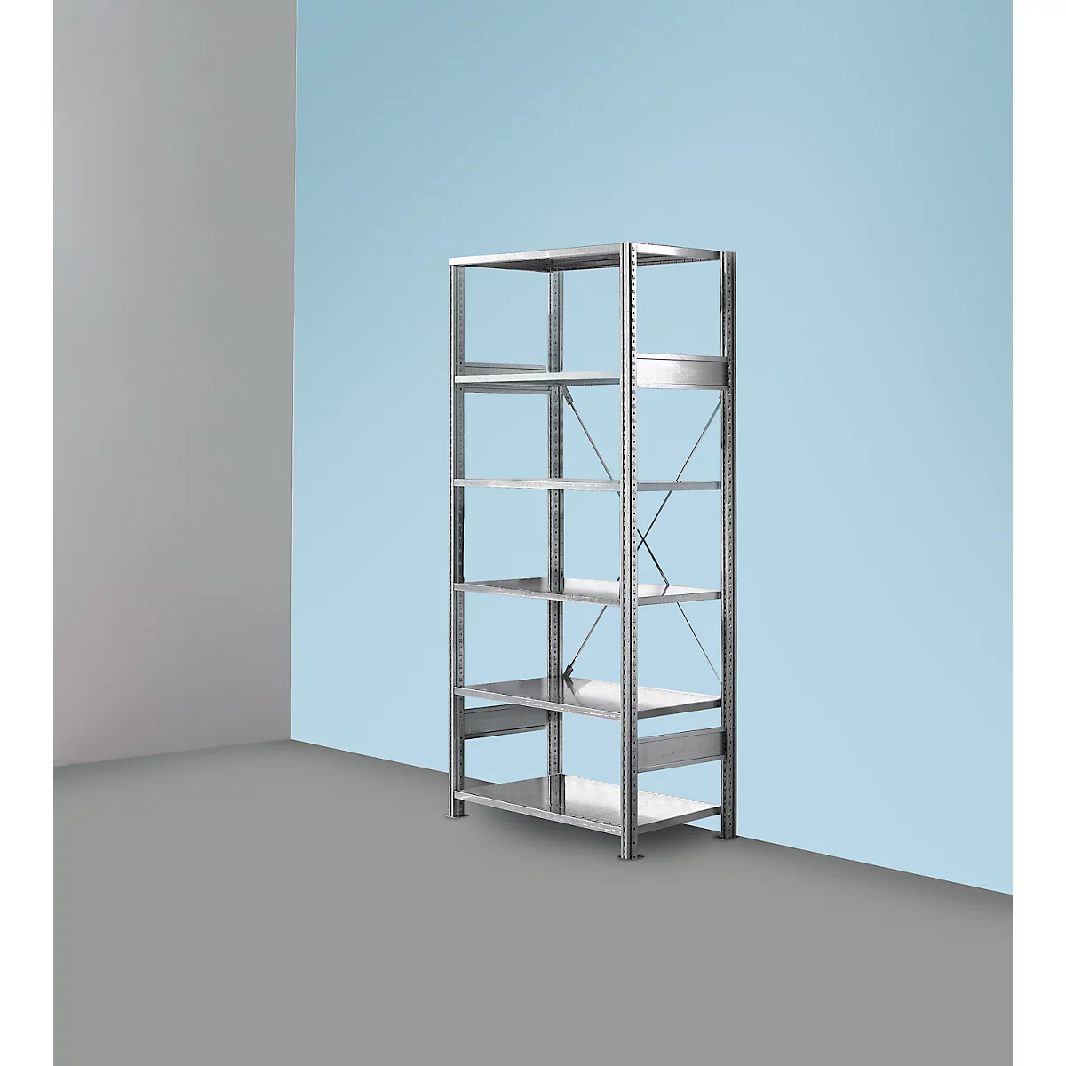 Basis stelling R 3000, 6 legborden, B 1345 mm x D 600 mm, gegalvaniseerde legborden