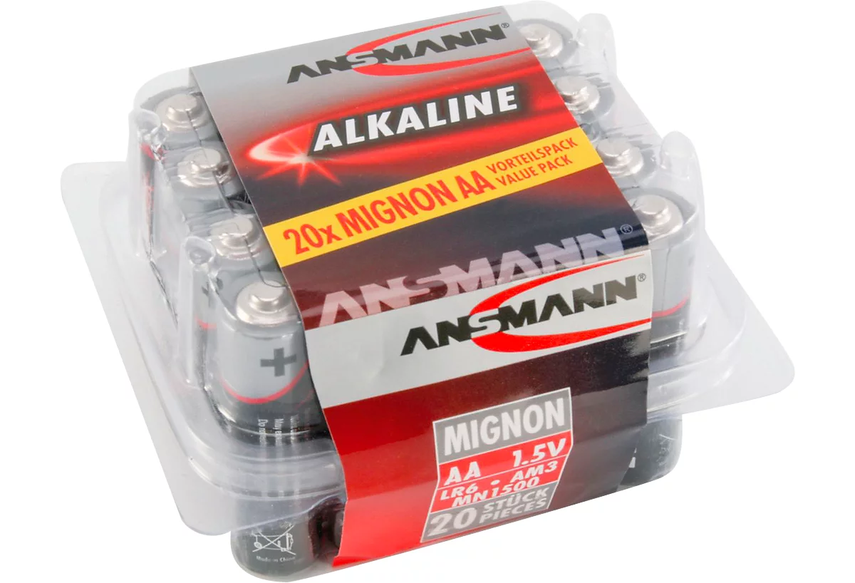 Baterías alcalinas Mignon AA/LR6, 1.5 V, 20 piezas